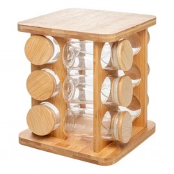 Conjunto 12 Potes em Borossilicato com Tampa Hermética e Rack Giratório em Bambu 120ml 20699 Wolff