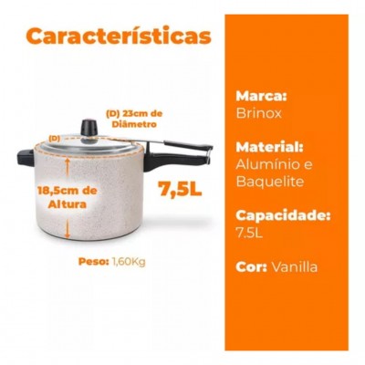 Panela De Pressão Antiaderente Cerâmica 7,5L 7239/193 BRINOX