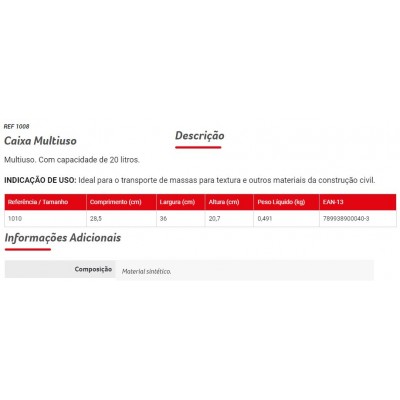 Caixa Massa 20Lt Pt 1008 Condor