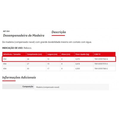 DESEMPENADEIRA MADEIRA 13X24 854 CONDOR