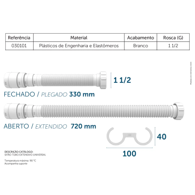 Sifão Sanfonado Universal BR 070CM 030101 BLUKIT