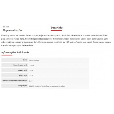 MOP ESFREGAO AUTOTORCAO 1570 CONDOR