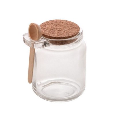 Pote De Vidro C/ Colher Bambu E Tampa Rolha 240ml Cor Marrom