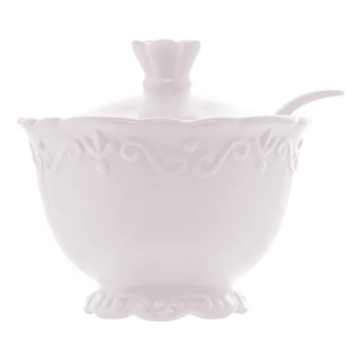 Açucareiro De Porcelana com Colher Branco 10,5cmX9,5cm WOLFF