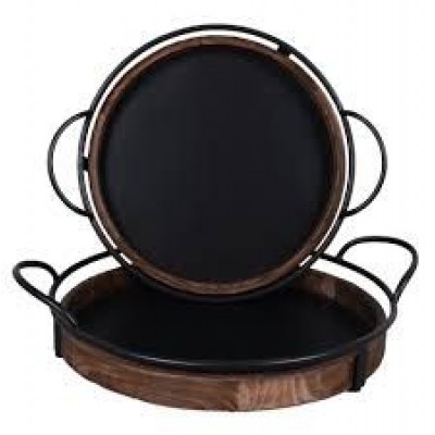 Cj 02 Bandejas Em Madeira/Metal PT Bo0058 Btc