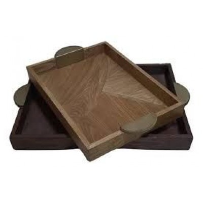 Bandejas Decorativas Mesa Posta 2 Pcs em Madeira Natural BTC