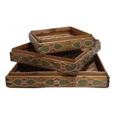 Cj 03 Bandejas S/Tp De Bambu Td0010 Btc