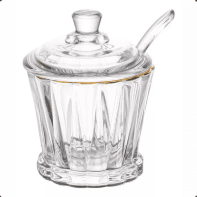 Açucareiro Cristal C/ Tampa Fio De Ouro Radial 210ml - Lyor