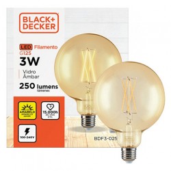 Lâmpada de Filamento LED Black+Decker Vidro Âmbar G125 Bivolt 3W Preta BDF3-0250-05