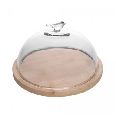 Queijeira com Base em Bambu Bird 20cm x 20cm x 11cm Vidro 21346 Wolff