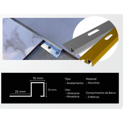 PERFIL U C/BASE ALUMIN PRATA BRL 3,0MT NEW PONTA