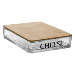 Porta Frios com Tampa de Bambu Basic 20cm x 15cm x 8cm Vidro 21317 Wolff