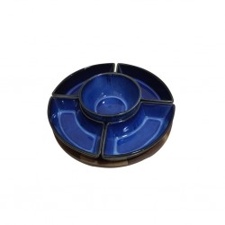 Petisqueira de Cerâmica com Madeira 5 Peças Azul BTC