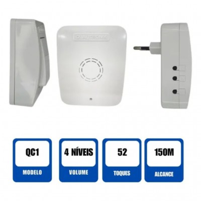 Campainha Sem Fio 150m Anti Furto Branco QC1 Qualitronix