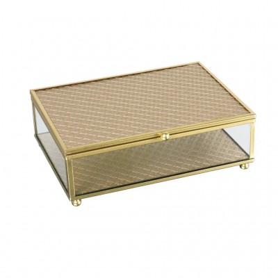 Caixa Decorativa Transparente com Espelho Bege Dourado BTC