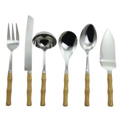 Faqueiro 6 Peças de Servir Aço Inox Estampa Bambu BTC