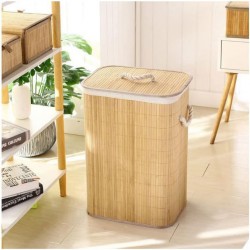 Cesto de Bambu com Tampa Retrátil Claro BM19232 Mimo