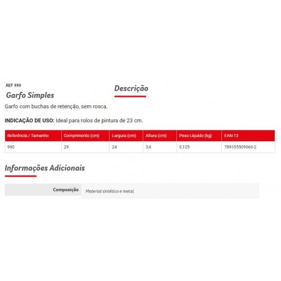 SUPORTE ROLO 23CM SIMPLES 990 CONDOR