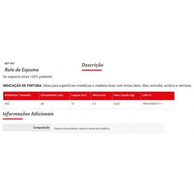 ROLO DE ESPUMA 09CM C/S 983 CONDOR