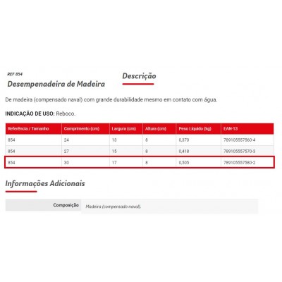 DESEMPENADEIRA MADEIRA 17X30 854 CONDOR