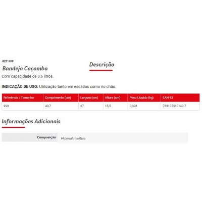 Bandeja Cacamba 999 Condor