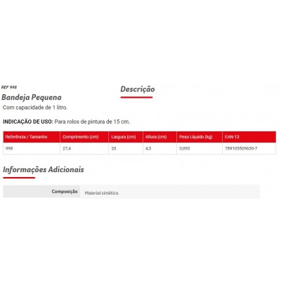 Bandeja Pequena 998 Condor