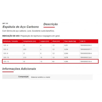 ESPATULA ACO 12CM 135 CONDOR