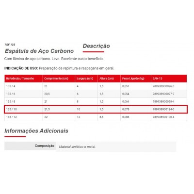 ESPATULA ACO 10CM 135 CONDOR