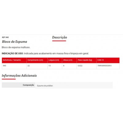Bloco Espuma/Camurca Reboco 840 Condor