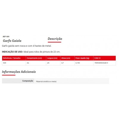 SUPORTE ROLO 23CM GAIOLA 909 CONDOR