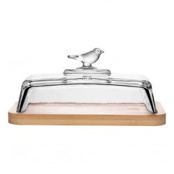 Manteigueira com Base em Bambu Bird 17cm x 11cm x 8,5cm Vidro 21345 Wolff