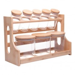 Conjunto 8 Potes em Borossilicato com Tampa Hermética e Rack em Bambu 500ml/120ml 20695 Wolf