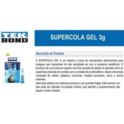 Adesivo Instantaneo Gel 3Gr Blister Tekbond