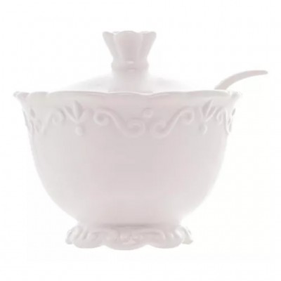 Açucareiro De Porcelana com Colher Branco 10,5cmX9,5cm WOLFF