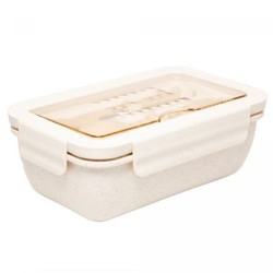 Marmita Hermetica de Bambu e PP Com Talheres 1,1L Off White 221299 Lyor