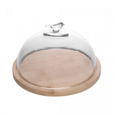 Queijeira com Base em Bambu Bird 20cm x 20cm x 11cm Vidro 21346 Wolff