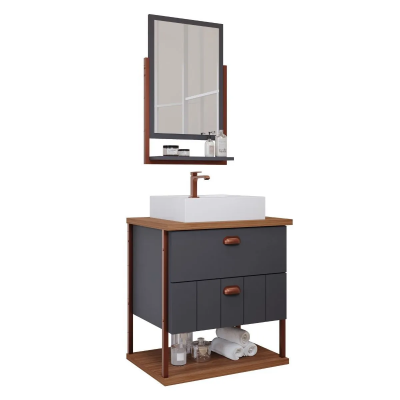 Armario Uni 60Cm C/Espelheira Titanium/Freijo Mgm