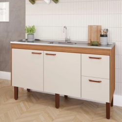 Balcao Cozinha Slim 1,54Mt Freijo/Off White