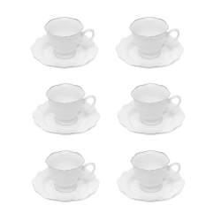 Conjunto 06 Xicaras Café Porcelana C/Pires Maldivas Branco 80ml 18046 Wolff