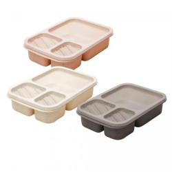 Marmita de Bambu e PP Lines Cinza com Tampa 3 Compartimentos 22,5x15cm 220835 Lyor