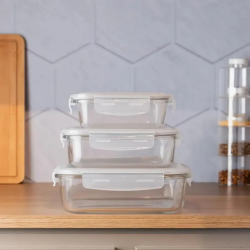 Jogo 3 Potes Hermeticos de Vidro Lyor 1L/640Ml/370Ml 220927