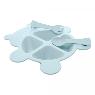 Conjunto Prato C/02 Talheres Bambu Baby Bear Azul 5412 Lyor