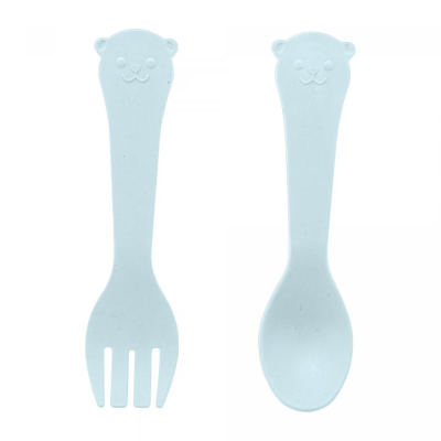 Conjunto Prato C/02 Talheres Bambu Baby Bear Azul 5412 Lyor