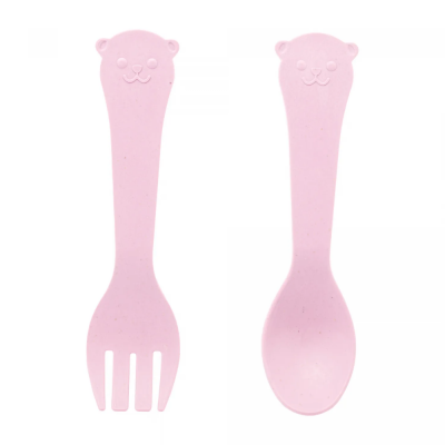 Conjunto Prato C/02 Talheres Bambu Baby Bear Rosa 5413 Lyor