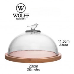 Queijeira com Base em Bambu Bird 20cm x 20cm x 11cm Vidro 21346 Wolff