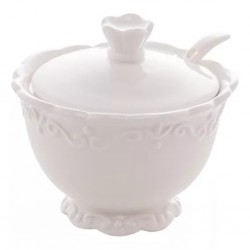 Açucareiro De Porcelana com Colher Branco 10,5cmX9,5cm WOLFF