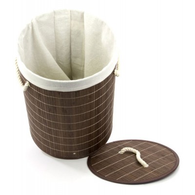 Cesto De Bambu Com Tampa Redondo Escuro Bm23264 Mimo