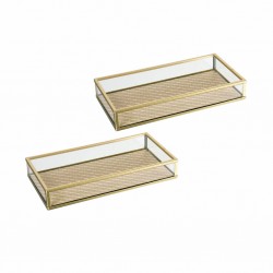 Bandeja Transparente Decorativa Dourado Bege BTC