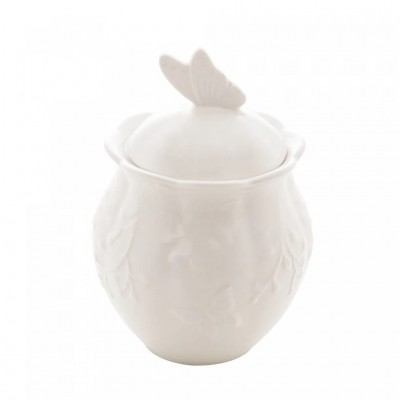 Açucareiro Porcelana Branca New Bone Butterfly Flower - LYOR